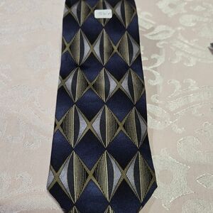 Facets Mens 100% Silk Tie Stunning Navy And Gold